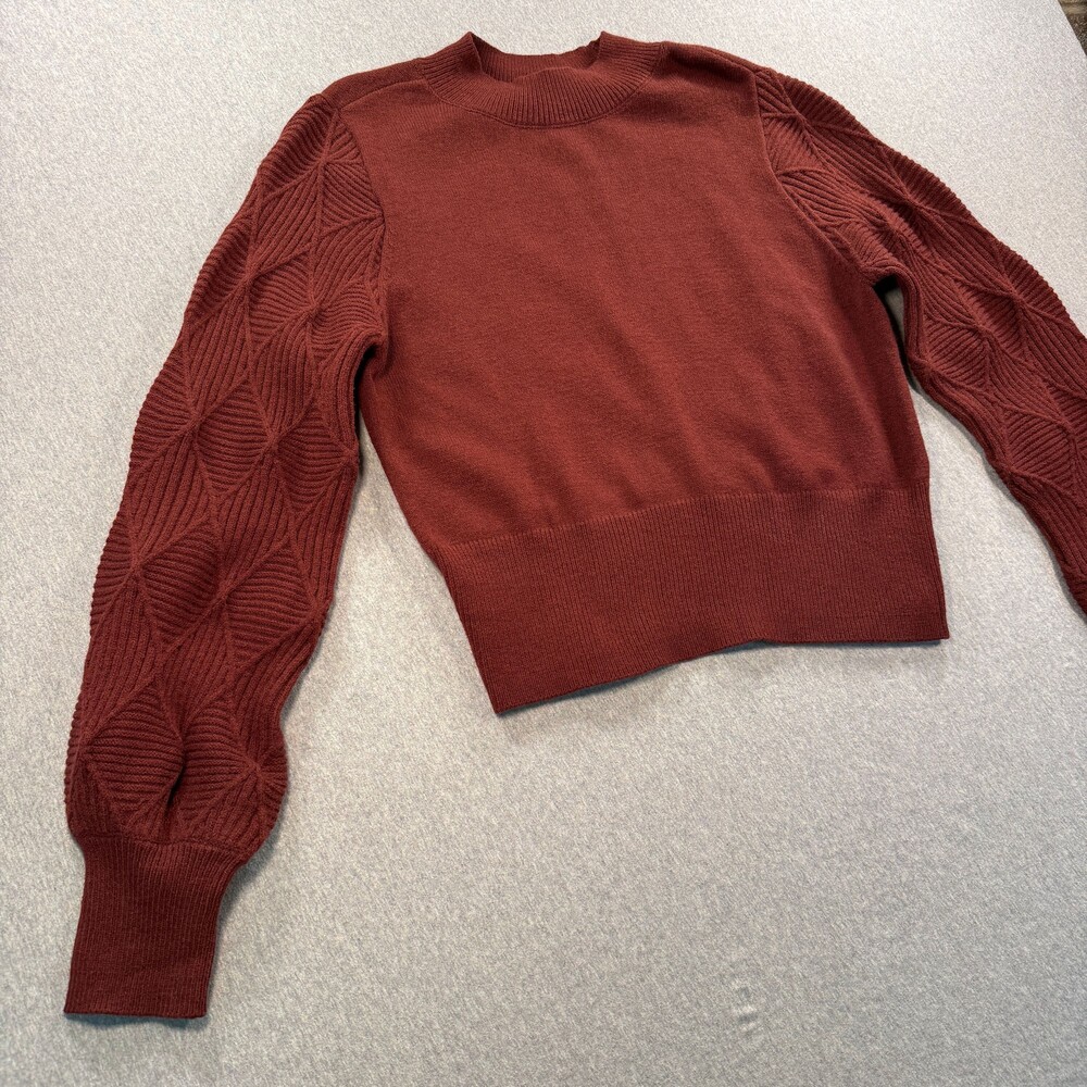 Willow & Root Burgundy Mock Neck Sweater w/ Diamond Textured Sleeves - Size L